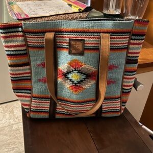 STS Ranchwear Brown and Tan Tote Bag with Southwestern Design